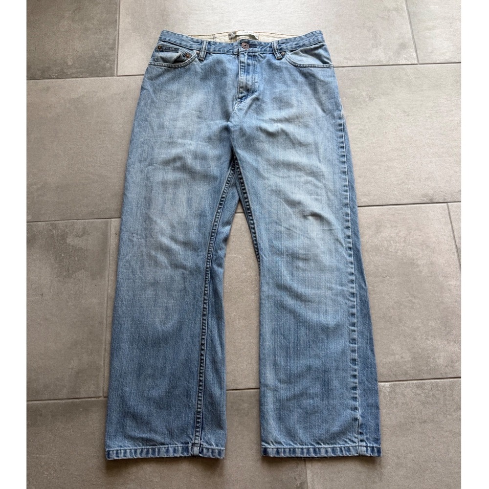Vintage Lee Dungarees Baggy Bootcut Jeans Mens 31x30 Light Wash Blue Denim
